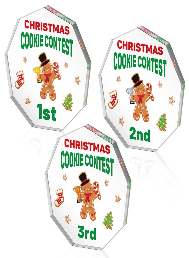JAPBOR Christmas Cookie Contest Trophy - 3pcs Acrylic 1st 2nd 3rd Gingerbread Man Trophies Awards, Xmas Holiday Decoration Place Medal Gift, Funny Contest Winner Competition Prizes Tabletop Signs - Image 1
